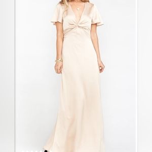Show Me your Mumu champagne gold Roman Twist maxi dress cocktail party wedding